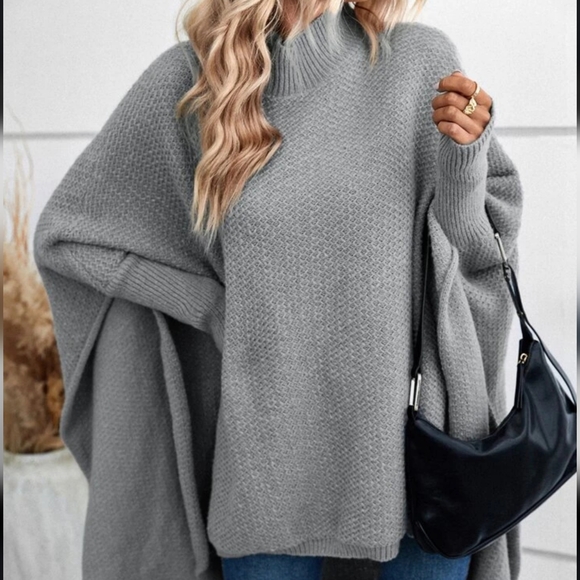 Sweaters - Women's Gray Poncho Sweater